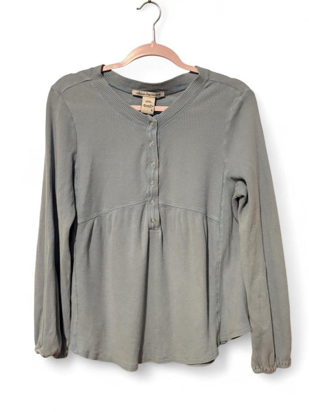 American Rag Blue long sleeve thermal babydoll top  lg